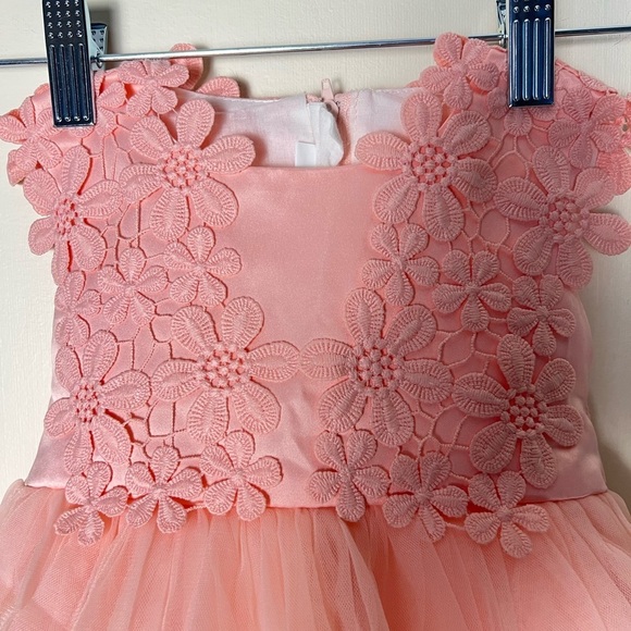 2/$25 Baby Girl Tutu Dress Tulle Gowns Peach Flower Occasion Lined Chiffon 6-9mo - Picture 10 of 17